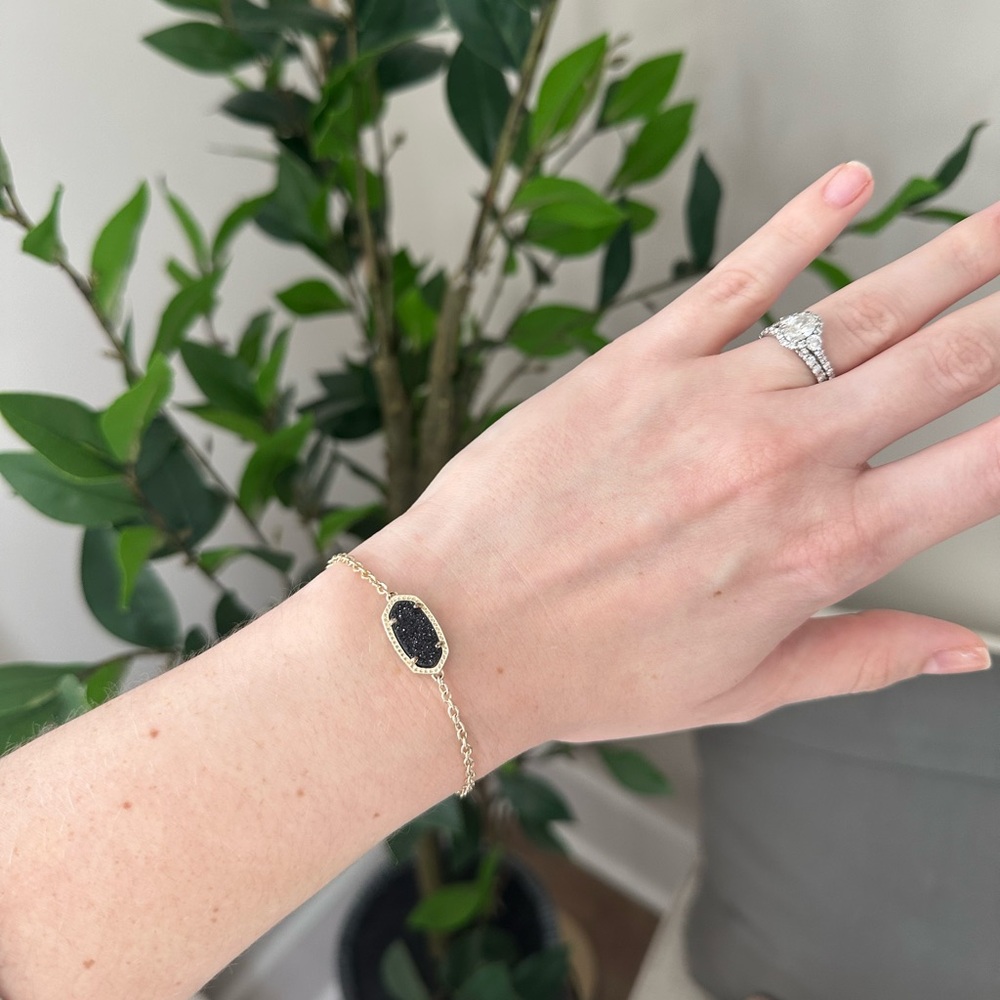 Kendra Scott Elaina Gold Adjustable Chain Bracelet in Black Drusy